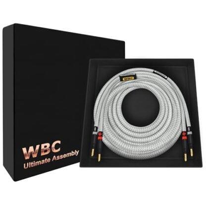 WORLDS BEST CABLES 4 pés Ultimate - 8 AWG - Ultra-Pure OFC - Cabo de alto-falante audiófilo HiFi premium para canal central com plugues banana dourados Eminence e jaqueta de tweed prata (Equipamentos)