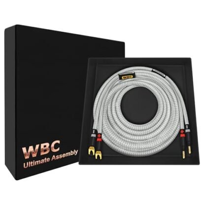 WORLDS BEST CABLES 10 pés Ultimate - 8 AWG - Ultra-Pure OFC - Cabo de alto-falante audiófilo HiFi premium para canal central - plugues Eminence Gold Banana (x2) e Spade (x2) e jaqueta de tweed prata (Equipamentos)