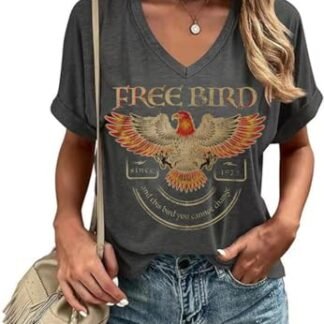 Camisetas femininas de banda de rock vintage rock and roll country camiseta divertida para concertos com decote em V para férias, Cinza escuro - 5, P (Camisetas)