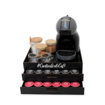 BOXFAN Bandeja porta cápsula dolce gusto organizador em mdf com gaveta 48 cápsulas, ideal para cantinho do café, armazena e facilita o acesso às cápsulas