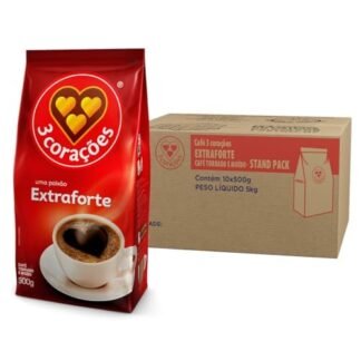 3 Corações Café Torrado e Moído Extra Forte, Pacote 500g - 10 unidades