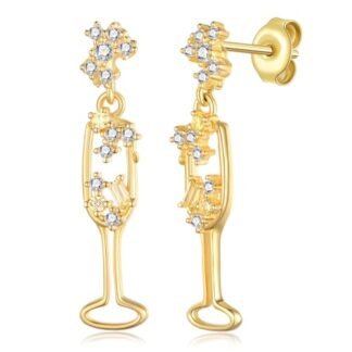 Brincos de taça de vinho de prata esterlina 925 champanhe taça de vinho para mulheres, joias de champanhe, presentes para aniversário, casamento, Prata esterlina, Zircônia Cristal