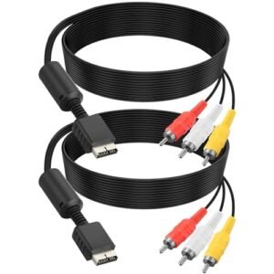 Cabo AV para PS2/PS1/Playstation, cabo adaptador de áudio e vídeo composto AV para RCA compatível com Playstation 1/PS 2/PS2 Slim Console para TV/monitor (pacote com 2, Plug and Play) (Equipamentos)
