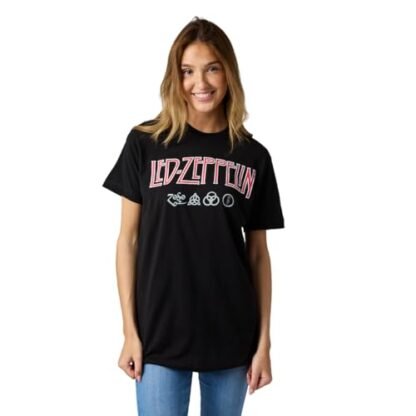 Camiseta adulta preta com logotipo envelhecido com símbolos gola redonda manga curta Led Zeppelin, Branco, M (Camisetas)