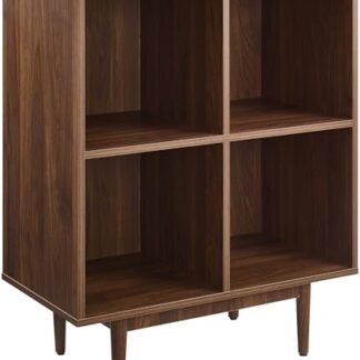 Crosley Furniture Suporte de mídia Liam com 4 cubos para toca-discos, estante moderna de meados do século, nogueira (Equipamentos)