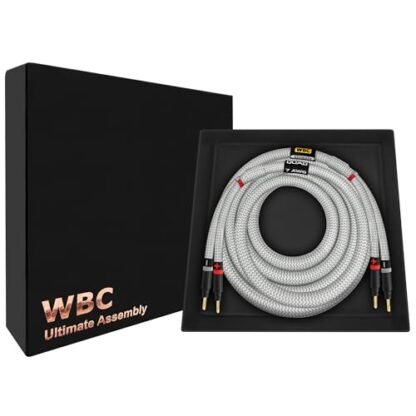 WORLDS BEST CABLES 3 pés Ultimate - 7 AWG - Ultra-Pure OFC - Cabo de alto-falante audiófilo HiFi premium para canal central com plugues banana dourados Eminence e jaqueta de tweed prata (Equipamentos)