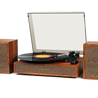 Toca-discos de vinil com alto-falantes externos, toca-discos Bluetooth de 3 velocidades para discos de vinil, toca-discos vintage com alto-falantes estéreo e parada automática, saída de áudio RCA e