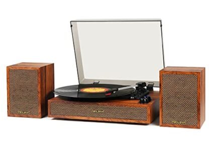 Toca-discos de vinil com alto-falantes externos, toca-discos Bluetooth de 3 velocidades para discos de vinil, toca-discos vintage com alto-falantes estéreo e parada automática, saída de áudio RCA e