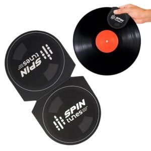 SpinTunes Luva de limpeza de discos de vinil preta, pacote com 2 - material de microfibra macia antiestática (Equipamentos)