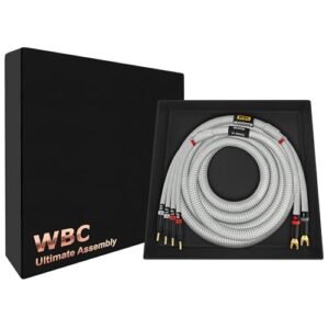 WORLDS BEST CABLES ULTIMATE - 9 AWG - OFC ultra puro - Cabo de alto-falante bi-fio audiófilo premium HiFi para canal central - plugues Eminence Gold Spade (x2) e banana (x4) e jaqueta de tweed prata (Equipamentos)