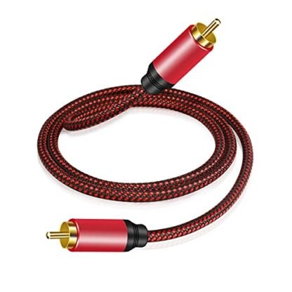 Tiierzon Cabo de áudio coaxial digital de 1,5 m, cabo de subwoofer macho 1RCA para 1RCA macho cabo de vídeo RCA trançado de nylon para subwoofer, home theater, HDTV, sistemas Hi-Fi (1,5 m)