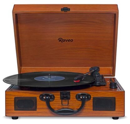 Vitrola Toca Disco Vinil Retro Bluetooth Usb Auxiliar Reproduz E Grava Em Mp3 Bivolt Vintage Raveo Sonetto Wood