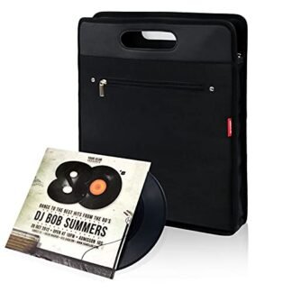 AKOZLIN Bolsa de transporte de viagem para disco de vinil, capa de álbum de vinil durável da LP Records, Preto, Medium, Caixa (Equipamentos)