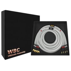 WORLDS BEST CABLES ULTIMATE - 12 AWG - Ultra-Pure OFC - Cabo de alto-falante audiófilo HiFi Bi-Amp premium para canal central - plugues Eminence Gold Banana (x4) e Spade (x4) e revestimento de tweed (Equipamentos)