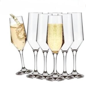Jogo 12/06 Taça Vidro Cristalino Buffet 186ML Champanhe Espumante Vinho Branco Bar Restaurante(6 Taças)