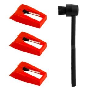 3 peças de substituição de agulha de toca-discos e escova de limpeza, acessórios de substituição de agulha de toca-discos de diamante para Crosley Victrola ION toca-discos LP fonógrafo (vermelho) (Equipamentos)