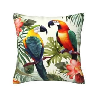 Capa de almofada decorativa com estampa de folhas de palmeira de papagaio tucano, capa de almofada quadrada, capa de almofada macia para decoração de casa, sala de estar, cama, sofá, carro, 50,8 x