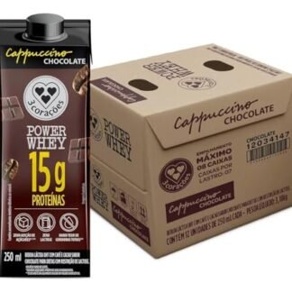 3 Corações Bebida Láctea Cappuccino Power Whey Chocolate 15g de Proteína com Cafeína 250ml - 12 unidades