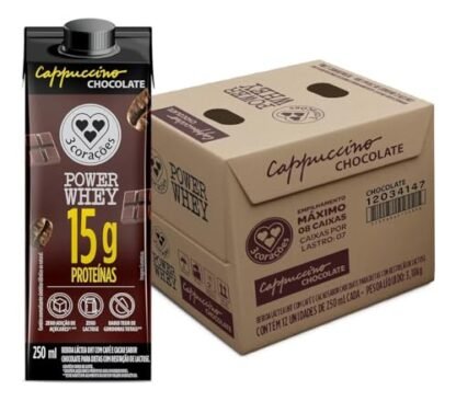 3 Corações Bebida Láctea Cappuccino Power Whey Chocolate 15g de Proteína com Cafeína 250ml - 12 unidades