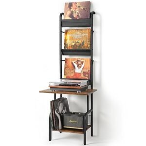 Suporte para toca-discos com armazenamento de vinil, mesa de toca-discos com armazenamento de discos de vinil de até 200 álbuns, suporte para toca-discos com prateleira de exibição de vinil, (Equipamentos)