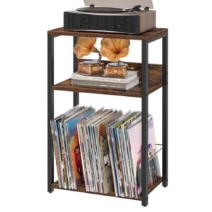 LELELINKY Suporte para toca-discos, mesa lateral de 3 camadas com armazenamento de discos de vinil, suporte para discos de vinil de até 120 álbuns, suporte para toca-discos com armazenamento de vinil (Equipamentos)