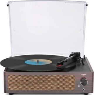 Toca-discos com alto-falantes, 3 velocidades, acionado por cinto, design vintage LP para música em casa