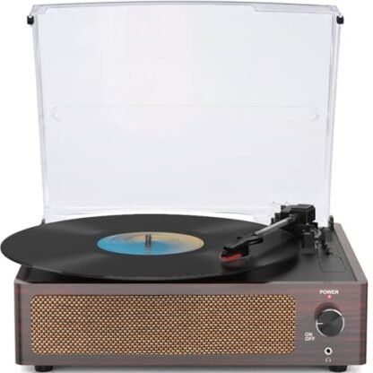 Toca-discos com alto-falantes, 3 velocidades, acionado por cinto, design vintage LP para música em casa