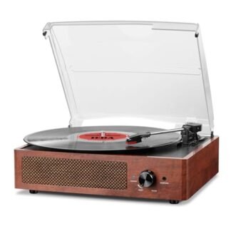 Toca-discos de vinil Bluetooth com alto-falantes, toca-discos vintage acionado por correia de 3 velocidades para auxiliar de entretenimento em saída RCA