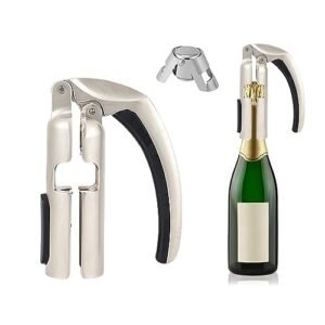 Abridor de garrafa de champanhe e rolha de garrafa, removedor de cortiça de champanhe espumante portátil de liga de zinco, fácil de usar, extrator de cortiça com alça ergonômica para amantes de vinho