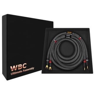 WORLDS BEST CABLES ULTIMATE - 9 AWG - OFC ultra puro - Cabo de alto-falante audiófilo premium HiFi para canal central com Eminence Gold Banana (x2) e Spade (x2) plugues e revestimento de tweed de (Equipamentos)