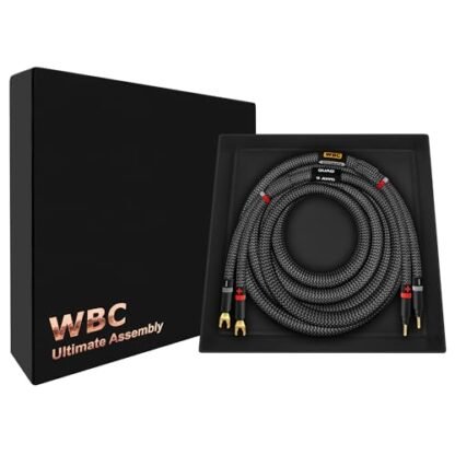WORLDS BEST CABLES ULTIMATE - 9 AWG - OFC ultra puro - Cabo de alto-falante audiófilo premium HiFi para canal central com Eminence Gold Banana (x2) e Spade (x2) plugues e revestimento de tweed de (Equipamentos)