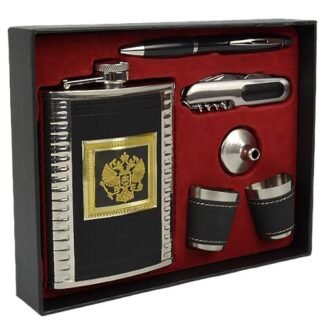 Cantil De Bolso Porta Bebida Whisky Brasão Caneta Funil Canivete 2 Copos CBRN20317 - Commerce Brasil
