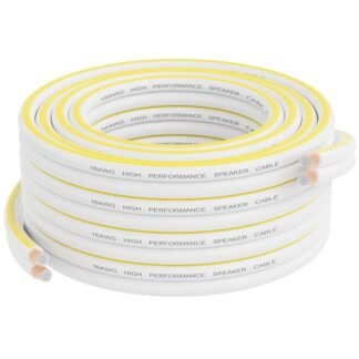 Mygatti Fio de alto-falante 14AWG 14 m, fio de alto-falante de áudio calibre 14/2, para alto-falantes estéreo, home theater, fio automotivo, jaqueta branca com marcador de polaridade amarelo, CCA, fio (Equipamentos)
