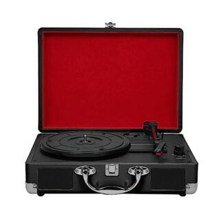 Toca-discos Portátil de Vinil Gramofone Retrô Alto-falante Estéreo Embutido Giratória de 3 Velocidades para Entretenimento Decoração de Casa Design de Mala,Black,350 * 255 * 130mm