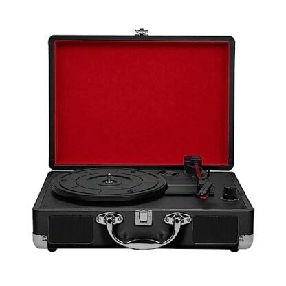 Toca-discos Portátil de Vinil Gramofone Retrô Alto-falante Estéreo Embutido Giratória de 3 Velocidades para Entretenimento Decoração de Casa Design de Mala,Black,350 * 255 * 130mm