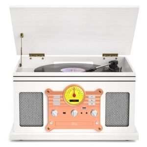 Toca-discos de Vinil e Toca-CDs com Cassete Combo 10 em 1, Toca-discos Bluetooth com Rádio FM/AM, Gravação USB/TF, Entrada AUX/RCA, Mesa Giratória Vintage 3 Velocidades para Decoração de Casa