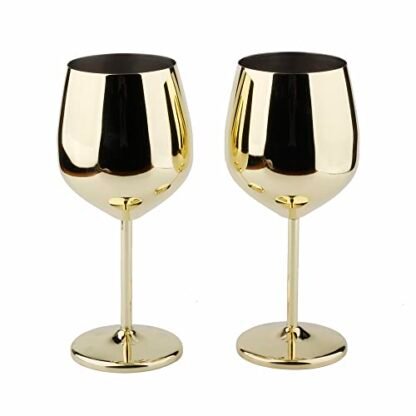Arora Taça de vinho de aço inoxidável 510 g - Conjunto de 2 ouro - 9 cm P x 21 cm A (851029)