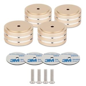 Monosaudio 4 peças de pés de isolamento de para toca-discos 40 x 20 mm substituição de almofada de isolamento com anel de borracha antiderrapante/adesivos 3M/parafuso M4 para alto-falantes, (Equipamentos)