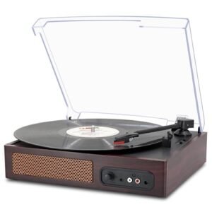 LP&No.1 Toca-discos de vinil com alto-falantes estéreo embutidos, toca-discos portátil de 3 velocidades, reprodutor LP retrô com conector de fone de ouvido, saída RCA para entretenimento e decoração