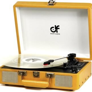 Leitor de discos vintage com Bluetooth 3 velocidades portátil, mala, toca-discos de vinil com alto-falantes, gravação de cartão USB/SD, RCA, entrada auxiliar, fone de ouvido, toca-discos retrô