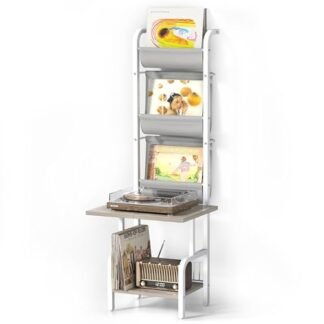 Suporte para toca-discos com armazenamento de vinil, mesa de toca-discos com armazenamento de até 200 álbuns, suporte para toca-discos com prateleira de exibição de vinil, suporte organizador de (Equipamentos)