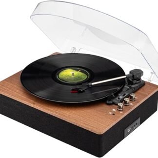 SoundBeast Toca-discos retrô de madeira com toca-discos de vinil de 3 velocidades, alto-falantes estéreo embutidos, Bluetooth, entrada auxiliar, reprodução USB e gravação USB para MP3