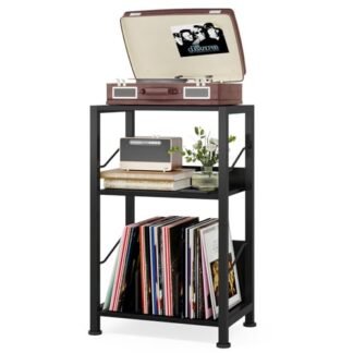 Hosfais Suporte para toca-discos de 3 níveis, mesa de canto retrô de vinil para sala de estar e quarto (preto) (Equipamentos)