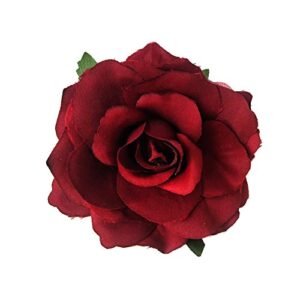 Pingyongchang Broche de flor para dançarino flamenco rosa com alfinete de cabelo, broche de cabelo rosa - vinho tinto