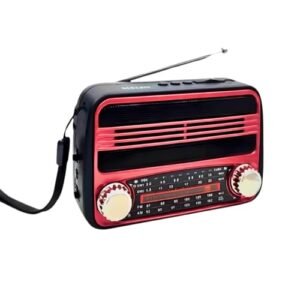 Rádio Portátil Retrô, Bluetooth, 4 Bandas AM/FM/SW1/SW2, Bateria Recarregável, Lanterna de Emergência, Preto e Vermelho (Equipamentos)