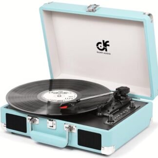 Reprodutor de discos com 2 alto-falantes integrados, vintage, 3 velocidades, portátil, Bluetooth, mala, toca-discos de vinil com gravação USB, conversor MP3, RCA/AUX/fones de ouvido, toca-discos extra