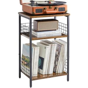 YMYNY Suporte para toca-discos de 3 níveis, rack de armazenamento de CD, organizador de discos de até 100 álbuns, prateleira de exibição de toca-discos de meados do século, para sala de estar, quarto, (Equipamentos)
