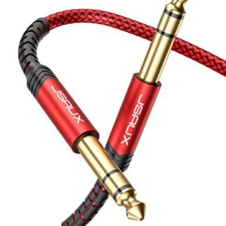 Cabo para instrumento de guitarra de 1/4 polegadas, JSAUX 6,35 mm (1/4) TRS para 6,35 mm (1/4) TRS cabo de áudio estéreo macho para macho reto para guitarra elétrica, baixo, bandolim elétrico - vermelho (Equipamentos)