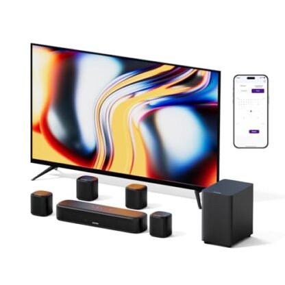 ULTIMEA Barra de som 7.1 canais para Smart TV, sistema de som surround com 4 alto-falantes surround e subwoofer, potência máxima de 330 W, som surround virtual, BT/óptico/AUX, controle de aplicativo