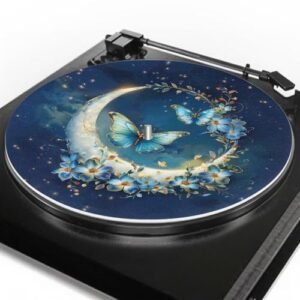 Qehuruxo Tapete para toca-discos Moon Butterfly, tapete deslizante para toca-discos de vinil LP melhora a qualidade do som tapete de prato giratório reduz a estática e o tapete de impressão de padrão (Equipamentos)
